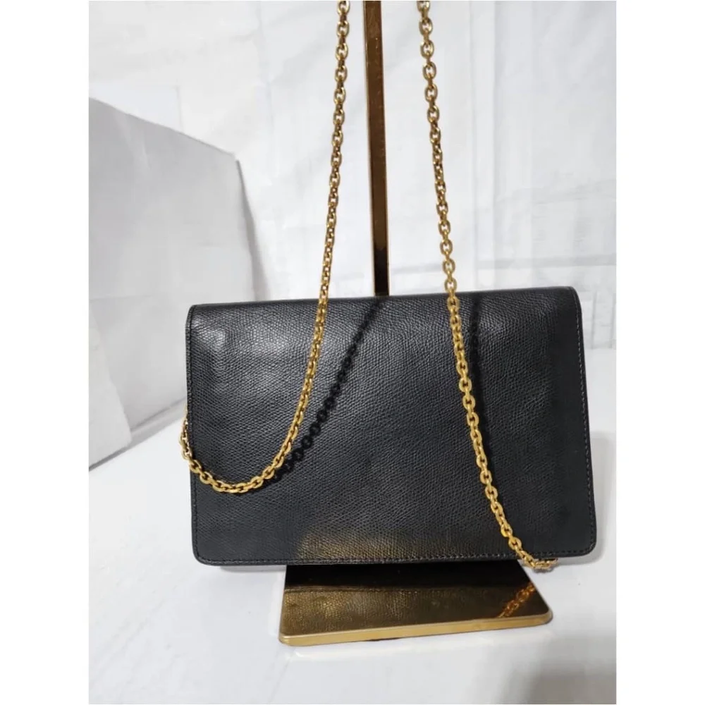 Authentic CHRISTIAN DIOR Grained Calfskin Wallet on Chain Black